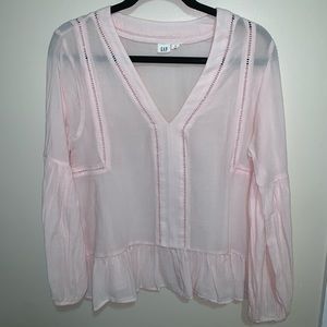 Gap Pink Long Sleeve Linen Top Sz M
